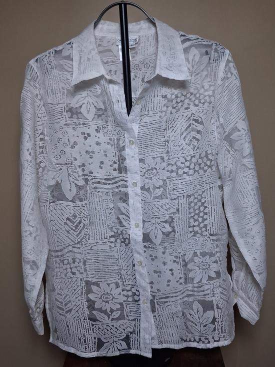 Coldwater Creek Tops - Coldwater Creek Women's Sheer Patxhwork Floral Blouse Top; Size L